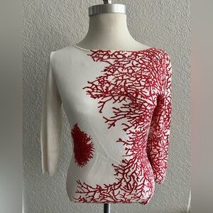 Cyrus White Knit Top with Red Coral Embroidery